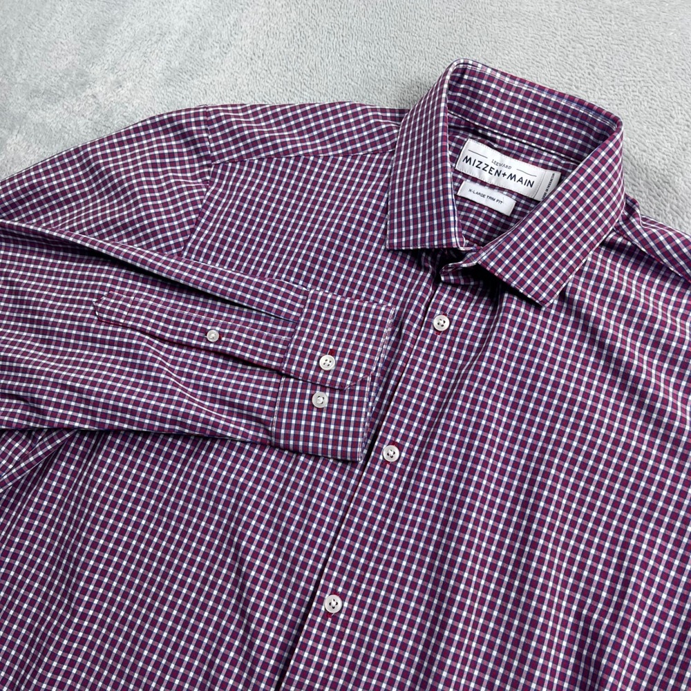 Mizzen+Main Leeward Mens XL Trim Fit Gingham Check Performance Dress Shirt Red
